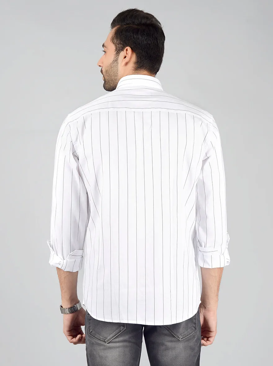 White & Black Striped Slim Fit Casual Shirt | JadeBlue