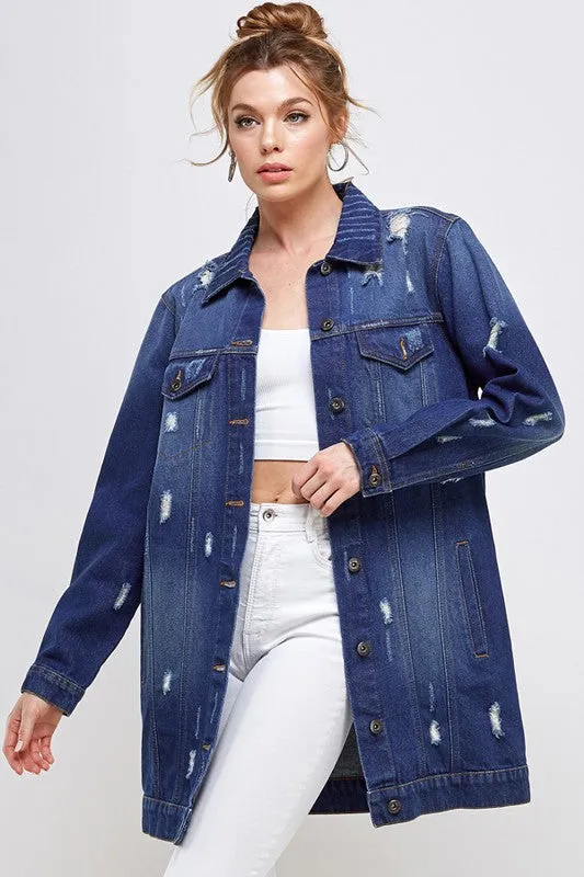 Women DENIM 3/4 QUARTER JACKETS DISTRESSED WASHED