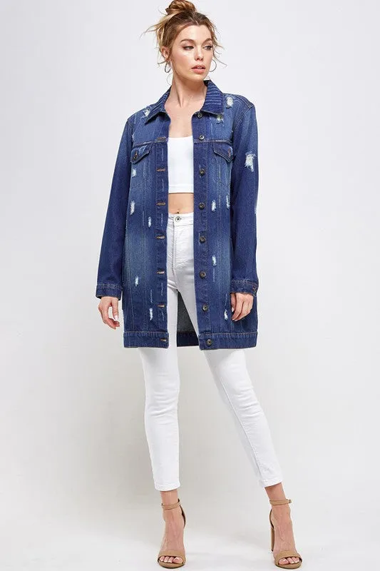 Women DENIM 3/4 QUARTER JACKETS DISTRESSED WASHED