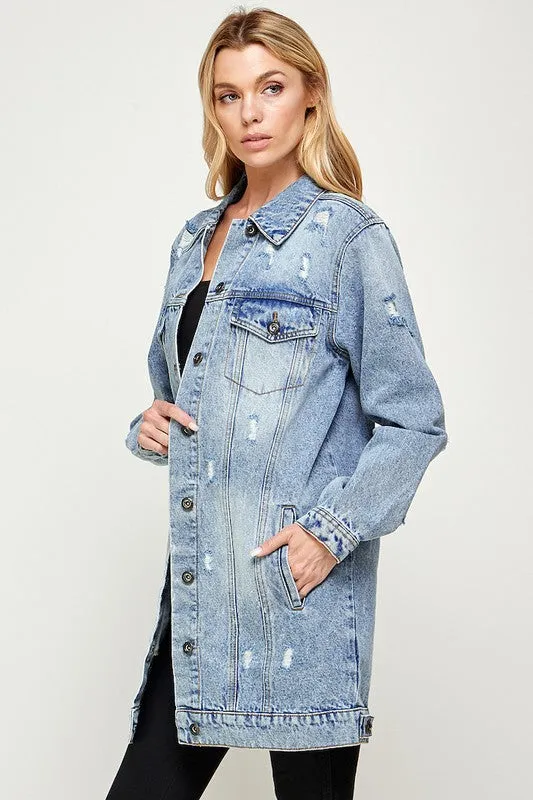 Women DENIM 3/4 QUARTER JACKETS DISTRESSED WASHED