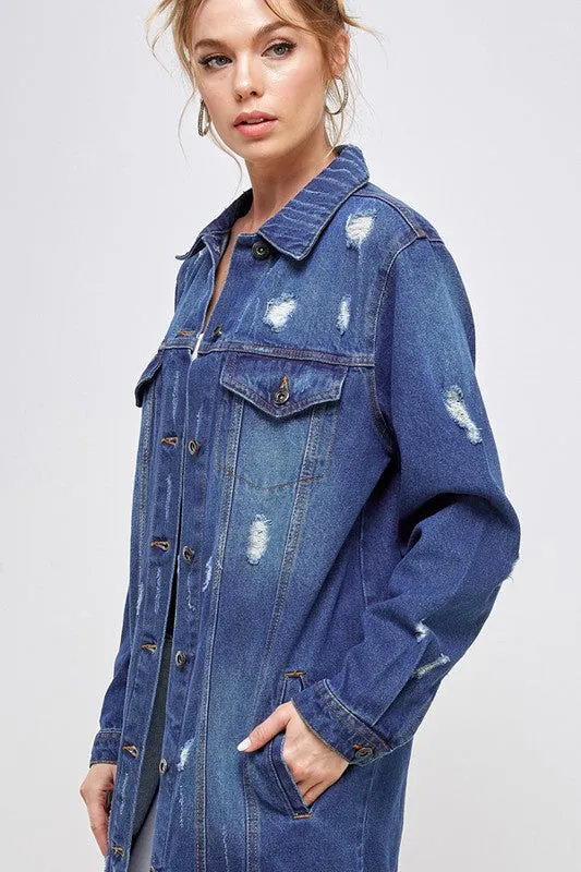 Women DENIM 3/4 QUARTER JACKETS DISTRESSED WASHED